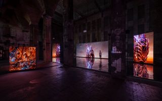 Installation view of Jakob Kudsk Steensen's Berl-Berl at Halle am Berghain, 2021