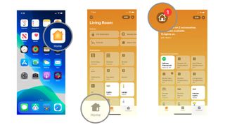 Launch Home app, tap Home, Tap house icon near top left corner