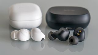 Samsung Galaxy Buds 2 Pro next to the Jabra Elite 7 Pro.