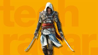 Assassin's Creed's Ezio on a yellow background, with "tech radar" written across it