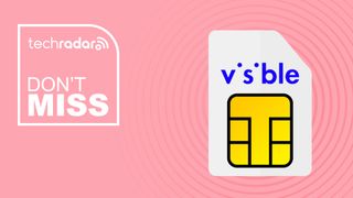 Visible Wireless branded sim card on pink background with don't miss text overlay