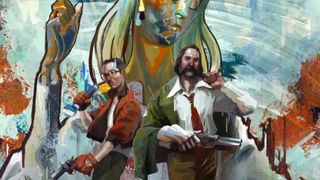 Disco Elysium characters Harry and Kim on an oil painting background