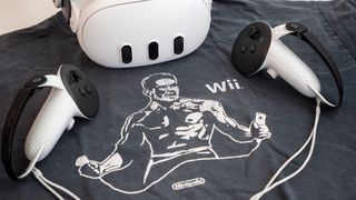 A Wii t shirt with a Quest 3 on top of it.