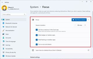 Focus settings