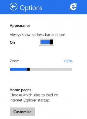 IE 11 Show address bar and tabs