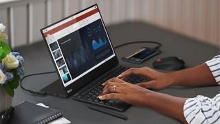 Lenovo ThinkVision M14t in use on desk