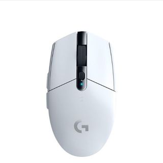 The Logitech G305 Lightspeed wireless mouse in white against a white background