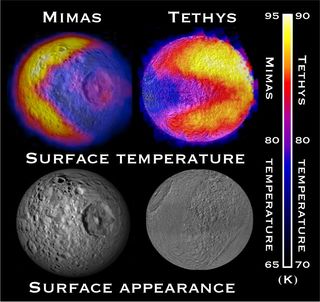 Pac-Man Shapes on Saturn Moons Mimas, Tethys