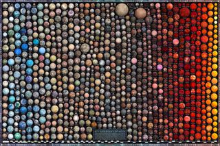 A photo collage of many exoplanets