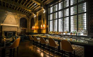 Restaurant with designed lamps on walls