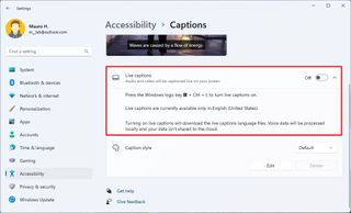 Live Captions Settings