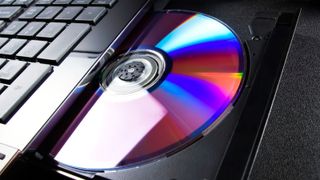 Optical disc drive on a modern laptop computer.