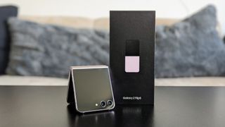 Samsung Galaxy Z Flip 5 with the retail box