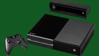 The launch model of the Xbox One (pre-S refresh or One X), paired with Kinect and Controller.