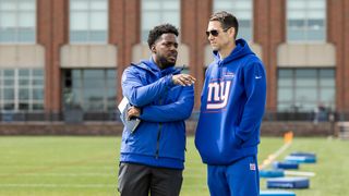 Assistant General Manager Brandon Brown and Senior Vice President and General Manager Joe Schoen, of the New York Giants for HBO&#039;s &quot;Hard Knocks: Offseason with the New York Giants&quot;