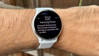 A workout benefit summary on the Garmin Venu 3, telling me that it improved my fitness and increased endurance