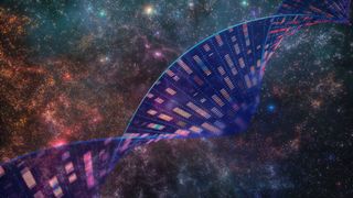 a twisted ladder of dna against a backdrop of space