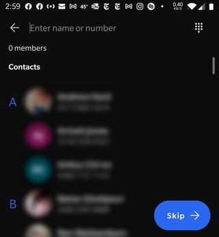 Screenshot of group creation 'skip' screen in Signal Android app.