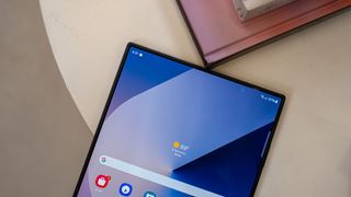 The bright display and square corners of the Samsung Galaxy Z Fold 6
