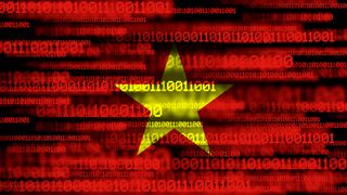 Flag of Vietnam on binary code