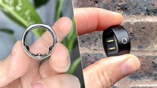 Left image holding Oura Ring and right image holding the Circular Ring Slim side by side