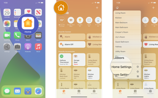 How to view the status of your current HomeKit Hub on the iPhone by showing the following steps: Launch the Home app, Tap the House icon, Tap Home Settings