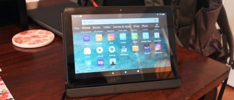 Amazon Fire HD 8 Plus (2020) in docked mode review hero 21x9