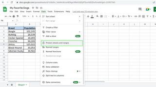 How to lock column width and row height in Google Sheets