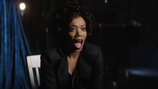 Naomi Ackie as Whitney Houston in I Wanna Dance With Somebody recreating The Bodyguard scene