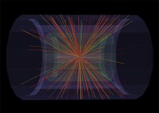 Tracks of the first heavy ion collisions in the ALICE experiment. Such collisions are likely to create conditions closer to the beginning of the universe than ever before, though on a much smaller scale.