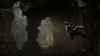 Indiana Jones scaling a cave wall in Indiana Jones and the Great Circle