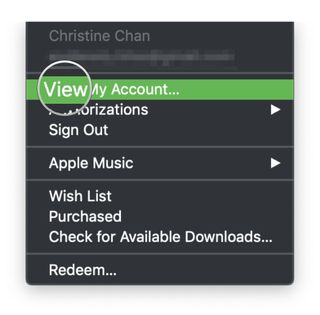 Mojave iTunes, Menubar Account, View My Account