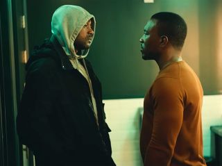 Dushane (Ashley Walters) and Sully (Kane Robinson) facing off in a bathroom during Top Boy Season 3