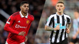 Marcus Rashford of Man Utd and Kieran Tripper of Newcastle