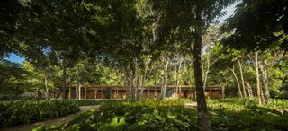 sand house by studiomk27, showing timber and bamboo house in tropical setting surrounding by bahia flora