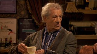 Ian McKellen sitting in a chair in ITV&#039;s Vicious.