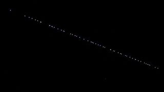 The passage of SpaceX Starlink satellites is observed in the skies of Sanliurfa, Turkiye on May 04, 2023.