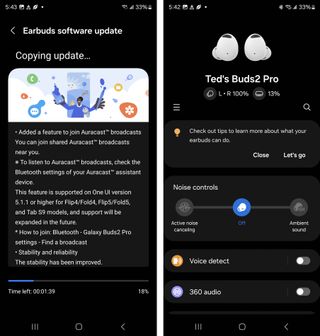 Screenshots showing initial pairing process with Samsung phone.