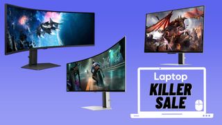 Samsung Odyssey monitor deals against blue gradient backgroud