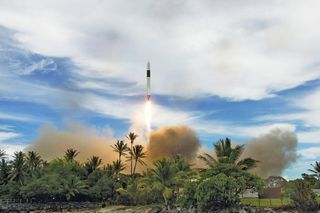 Falcon 1 launches from Omelek Island in the Kwajalein Atoll.