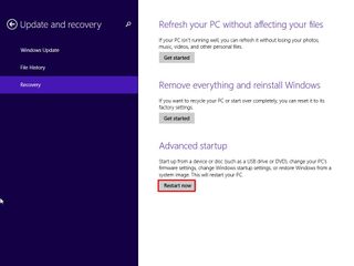 Advanced settings Windows 8