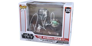 Pedro Pascal Signed Mandalorian And Baby Yoda Funko Pop Figure