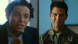 Javi (Anthony Ramos) speaks to Kate Cooper in Twisters and Maverick (Tom Cruise) is debriefed in Top Gun: Maverick
