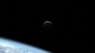 An artist's depiction of a near-Earth asteroid.