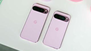 Pixel 9 Pro and Pixel 9 Pro XL held in the hand.