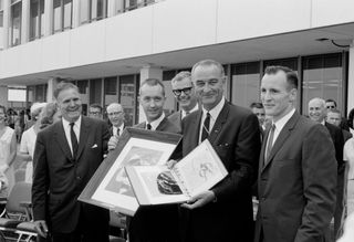 President Johnson Meets Gemini IV Crew