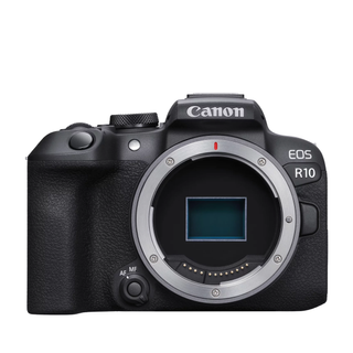 Canon EOS R10 mirrorless camera on a white background