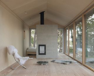 A frame cabin open plan interior