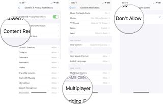 Tap Content Restrictions, tap Multiplayer Games, and then Tap Don't Allow.