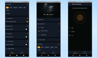 Cambridge Audio Melomania M100 screenshots of control app showing features and functionality